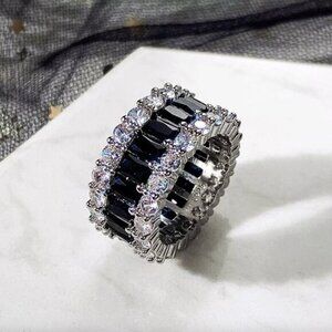 NEW 925 Sterling Silver Black Sapphire Diamond Ring Band